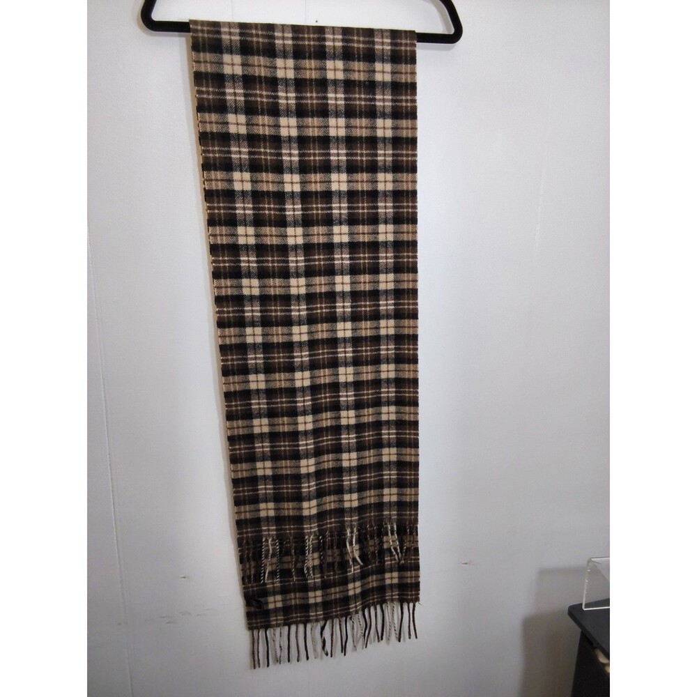 Classic Brown & Black plaid Scarf with Fringe 7.5 X 58